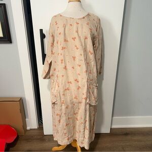 Gudrun Sjoden Tan Orange Heart Linen Bohemian Boho Dress Size L Lagenlook